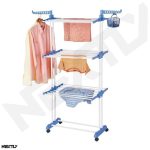 Uscator vertical pentru rufe si incaltaminte NEXTLY, 3 niveluri, suport umerase, pliabil, portabil, mobil, ergonomic, albastru - imagine 9