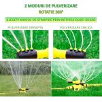 Aspersor rotativ pentru gradina NEXTLY, sistem de irigare cu 3 capete pentru gazon si plante, 2 moduri de pulverizare, rotatie 360°, conectare multipla, galben - imagine 6
