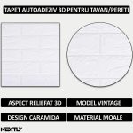 Set 100 x tapet autoadeziv 3D NEXTLY, design caramida, pentru perete sau tavan, waterproof, ajustabil, adeziv puternic, usor de montat, suprafata acoperire 13.26 mp, 34x39 cm, alb, cod 1 - imagine 2