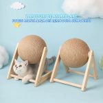 Jucarie pisici NEXTLY pentru zgariat, ghem, minge rotativa, invelis din sisal, stativ lemn, rezistenta, 2 moduri de asamblare, 20 cm, maro M3 - imagine 5