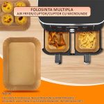 Set 100 de bucati hartie de copt NEXTLY pentru Air Fryer, cuptor cu microunde, friteuza, cuptor, de unica folosinta, non-toxice, 22x14x4.5 cm, rezistente la caldura 220°C, dreptunghiulare, crem - imagine 4