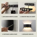 Aplica LED de perete, NEXTLY, 8 Leduri, lumina sus si jos, iluminat exterior si interior, 8W, 3000K, lumina calda, IP65, aluminiu, negru - imagine 5