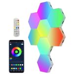 Set 10 lampi RGB hexagonale modulare de perete, NEXTLY, control prin aplicatie, telecomanda, moduri multiple, sincronizare muzicala, microfon, timer, luminozitate ajustabila