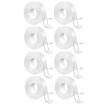 Set 8 x banda dublu adeziva transparenta NEXTLY, 5 metri/bucata, adeziv puternic, rezistenta la apa, flexibila, siliconica, nu lasa urme pe suprafete, aplicabila pe diverse suprafete