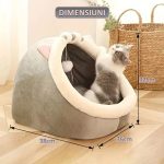 Patut pisici si caini NEXLTY cu minge suspendata pentru joaca, culcus din flanel, moale si pufos, antiderapant, perna detasabila cu 2 fete, 38x36x32 M - imagine 4