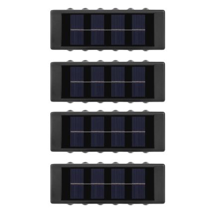Set 4 x lampa de exterior decorativa cu incarcare solara NEXTLY, pentru perete/gard, senzor de lumina, 12 leduri sus-jos, lumina calda, rezistenta la apa, negru
