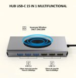 Hub USB-C 15 in 1 multifunctional, NEXTLY, adaptor multiport, incarcare wireless, 1 X HDMI, 1 X VGA, 4 X USB 2.0, 3 X USB 3.0, 1 X RJ45 Gigabit, 1 x USB-C PD100W, 1 X Jack 3.5mm, SD/TF, aluminiu - imagine 8