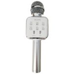 Microfon wireless pentru karaoke, boxa incorporata, bluetooth, NEXTLY, Radio FM, card SD/TF, USB, jack 3.5mm, pentru copii si adulti, argintiu
