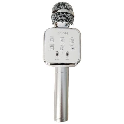 Microfon wireless pentru karaoke, boxa incorporata, bluetooth, NEXTLY, Radio FM, card SD/TF, USB, jack 3.5mm, pentru copii si adulti, argintiu