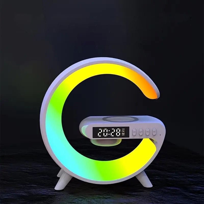Lampa decorativa multifunctionala cu incarcare wireless 15W, ceas