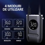 Compresor auto portabil, NEXTLY, pompa electrica pentru umflat roti, cu afisaj digital, 4 moduri, 4 capete pentru umflare, acumulator 2 x 2000mah, 10.3 BAR, functie powerbank, incarcare tip c, lumina - imagine 3