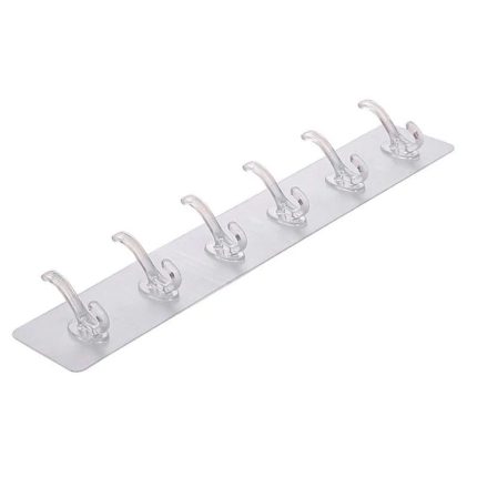 Cuier autoadeziv cu 6 agatatori NEXTLY, pentru baie/hol/bucatarie, adeziv puternic, ajustabil, waterproof, transparent