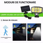 Set 2 lampi cu incarcare solara, 144 x LED COB, NEXTLY, cu senzor de miscare si lumina, 3 moduri de functionare, acumulator 2400mAh, panou solar separat, telecomanda - imagine 2