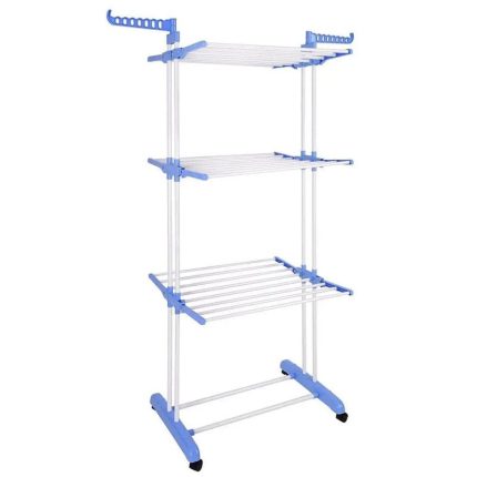 Uscator vertical pentru rufe si incaltaminte NEXTLY, 3 niveluri, suport umerase, pliabil, portabil, mobil, ergonomic, albastru