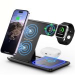 Incarcator wireless 3 in 1 NEXTLY pentru telefon, ceas Apple iWatch, casti wireless, Airpods, incarcare rapida 15W, lumina ambientala LED, pliabil, negru