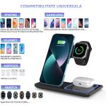 Incarcator wireless 3 in 1 NEXTLY pentru telefon, ceas Apple iWatch, casti wireless, Airpods, incarcare rapida 15W, lumina ambientala LED, pliabil, negru - imagine 6