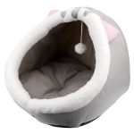Patut pisici si caini NEXLTY cu minge suspendata pentru joaca, culcus din flanel, moale si pufos, antiderapant, perna detasabila cu 2 fete, 38x36x32 M