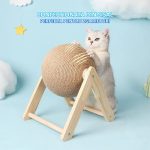 Jucarie pisici NEXTLY pentru zgariat, ghem, minge rotativa, invelis din sisal, stativ lemn, rezistenta, 2 moduri de asamblare, 12 cm, maro M1 - imagine 3