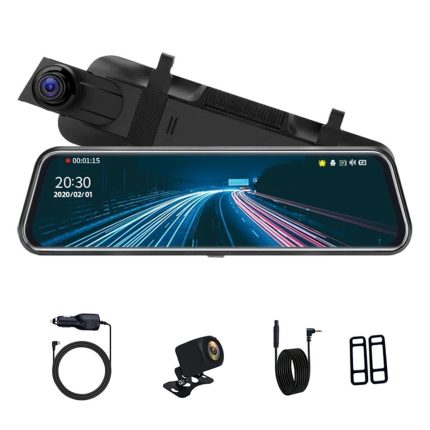 Camera auto DVR dubla tip oglinda, NEXTLY, afisaj full, touch screen, ecran 9.66 inch, inregistrare video FHD 1920x1080p, night-vision, suport card 32GB, camera marsarier FHD, senzor G, senzor parcare
