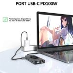 Hub USB-C 15 in 1 multifunctional, NEXTLY, adaptor multiport, incarcare wireless, 1 X HDMI, 1 X VGA, 4 X USB 2.0, 3 X USB 3.0, 1 X RJ45 Gigabit, 1 x USB-C PD100W, 1 X Jack 3.5mm, SD/TF, aluminiu - imagine 6