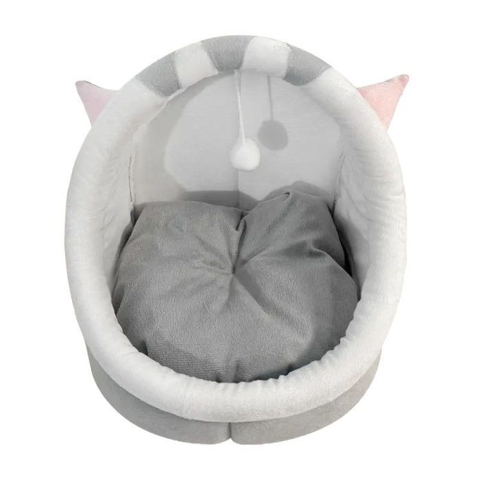 Patut pisici si caini NEXLTY cu minge suspendata pentru joaca, culcus din flanel, moale si pufos, antiderapant, perna detasabila cu 2 fete, 38x36x32 M - imagine 6