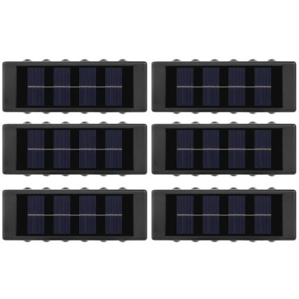 Set 6 x lampa de exterior decorativa cu incarcare solara NEXTLY, pentru perete/gard, senzor de lumina, 12 leduri sus-jos, lumina calda, rezistenta la apa, negru