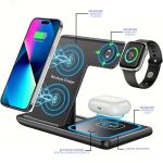 Incarcator wireless 3 in 1 NEXTLY pentru telefon, ceas Apple iWatch, casti wireless, Airpods, incarcare rapida 15W, lumina ambientala LED, pliabil, negru - imagine 2