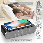 Ceas digital cu alarma si senzor de temperatura, NEXTLY, functie de incarcare wireless pentru telefon, compatibilitate universala, ecran tip oglinda, argintiu - imagine 3