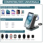 Incarcator wireless pliabil 3 in 1, NEXTLY, Fast Charge 15W, pentru telefon, apple watch, airpods, lumina ambientala LED, negru - imagine 6