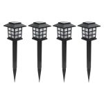 Set 4 lampi solare de exterior pentru gradina NEXTLY, cu tarus, tip felinar, decorative, senzor de lumina, waterproof, lumina calda, negru