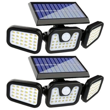 Set 2 lampi triple cu incarcare solara, 74 x LED SMD, NEXTLY, cu senzor de miscare si lumina, brate reglabile, 3 moduri de functionare, negru