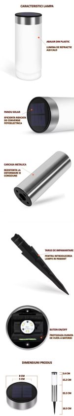 Set 2 lampi solare de exterior cu tarus NEXTLY, pentru gradina, decorative, senzor de lumina, waterproof, lumina calda, cilindrice - imagine 6