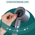 Para de dus cu filtru si 3 functii, NEXTLY, buton pentru oprire/pornire jet, presiune reglabila, economisire a apei, peri din silicon pentru masaj, gri - imagine 2