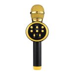 Microfon wireless pentru karaoke, NEXTLY, boxa bluetooth incorporata, efecte de schimbare a vocii, redare muzica, usb, card sd, mufa jack 3.5mm, incarcare micro-usb, negru-auriu, v11