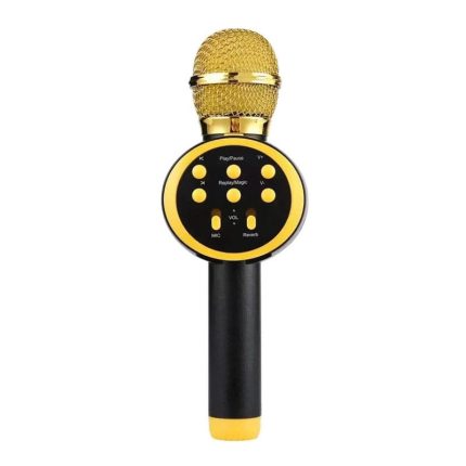 Microfon wireless pentru karaoke, NEXTLY, boxa bluetooth incorporata, efecte de schimbare a vocii, redare muzica, usb, card sd, mufa jack 3.5mm, incarcare micro-usb, negru-auriu, v11