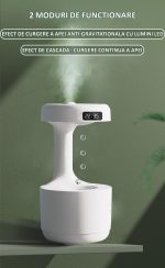 Umidificator de aer anti-gravitational ultrasonic NEXTLY, afisaj ceas digital, 2 moduri de functionare, lumina LED ambientala, silentios, Touch Control, alimentare USB, 600ml, alb - imagine 6