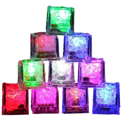 Set 12 cuburi de gheata cu leduri RGB NEXTLY, reutilizabile, submersibile, colorate, lumineaza in contact cu lichide, multicolor