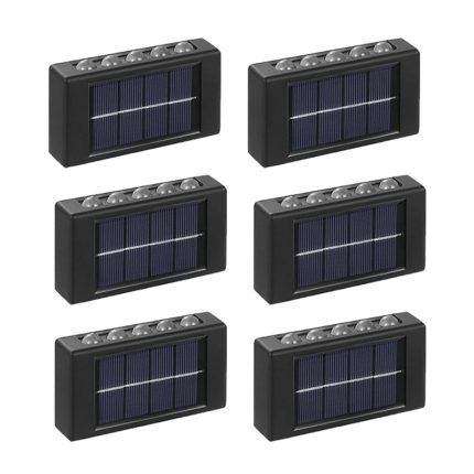 Set 6 x lampa decorativa cu incarcare solara NEXTLY, pentru perete/gard, senzor de lumina, 10 leduri, lumina rece, rezistenta la apa, negru