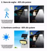 Lampa cu incarcare solara, 144 x LED SMD, NEXTLY, cu senzor de miscare si lumina, 3 moduri de functionare, acumulator 2400mAh, panou solar separat, telecomanda - imagine 3