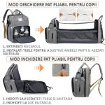 Geanta-Rucsac tip patut extensibil pentru copii, NEXTLY, multifunctional, impermeabil, buzunare multiple, atasare la carucior, unisex, gri - imagine 8
