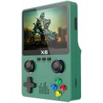 Consola portabila 6000+ jocuri, NEXTLY, X6, ecran 3.5 inch, rezolutie 640x480, HD, card sd inclus 32GB, difuzor, redare muzica/video/e-book, acumulator 2000 mah, incarcare tip c, conectare tv, verde