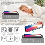 Ceas digital cu alarma si senzor de temperatura, NEXTLY, functie de incarcare wireless pentru telefon, compatibilitate universala, ecran tip oglinda, argintiu - imagine 9