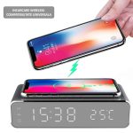 Ceas digital cu alarma si senzor de temperatura, NEXTLY, functie de incarcare wireless pentru telefon, compatibilitate universala, ecran tip oglinda, argintiu - imagine 4