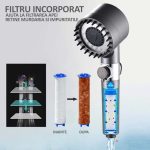Para de dus cu filtru si 3 functii, NEXTLY, buton pentru oprire/pornire jet, presiune reglabila, economisire a apei, peri din silicon pentru masaj, gri - imagine 7