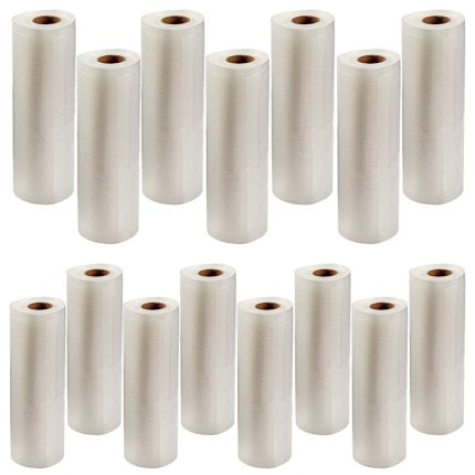 Set 15 role pungi universale pentru vidat si sigilat alimente, NEXTLY, gofrate, lavabile, conservare optima, fructe, legume, carne, mancare, compatibilitate universala, rezistenta la inghet si caldura
