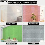Set 100 x tapet autoadeziv 3D NEXTLY, design caramida, pentru perete sau tavan, waterproof, ajustabil, adeziv puternic, usor de montat, suprafata acoperire 13.26 mp, 34x39 cm, alb, cod 1 - imagine 5