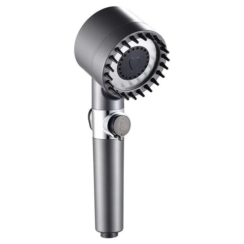 8dc6e3d212c358355df03bf502e8fa01.jpg Para de dus cu filtru si 3 functii, NEXTLY, buton pentru oprire/pornire jet, presiune reglabila, economisire a apei, peri din silicon pentru masaj, gri - imagine 1