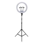 Lampa circulara profesionala RING LIGHT LED, NEXTLY, diametru 35cm, 14inch, lumina calda/rece/neutra, 10 trepte de lumina, telecomanda pe fir, 3 suporturi telefon, trepied 210cm