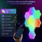 Set 12 lampi RGB hexagonale modulare de perete, NEXTLY, control prin aplicatie, telecomanda, moduri multiple, sincronizare muzicala, microfon, timer, luminozitate ajustabila - imagine 2