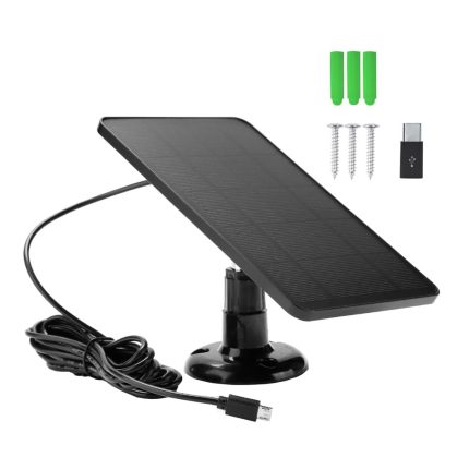 Mini panou solar pentru alimentare camere, incarcare telefon, 10W 5V, NEXTLY, cablu 3m, conector micro-usb si adaptor tip c inclus, 175x120 mm, negru